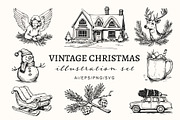Vintage Christmas Illustration Set, an Object Illustration by NatalieArtShop (Thumbnail 1 of 9)