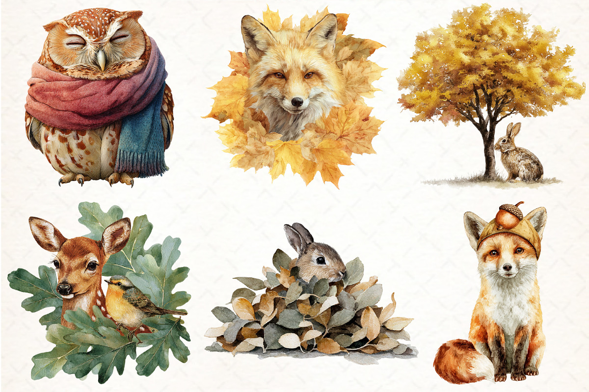Watercolor Fall Woodland Clipart, an Illustration by Pixels.Craft (Photo 2 of 7)
