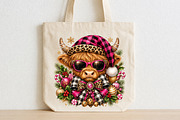 Pink Highland Cow Christmas PNG, a Seasonal Illustration by CraftArtStudio (Thumbnail 2 of 4)