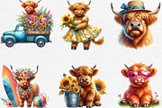 Highland Cow Summer Watercolor Clipa, an Illustration by Black Bird Studio (Thumbnail 2 of 4)