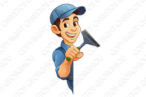 Window Cleaner Cartoon Car Wash, a Person Illustration by Christos Georghiou