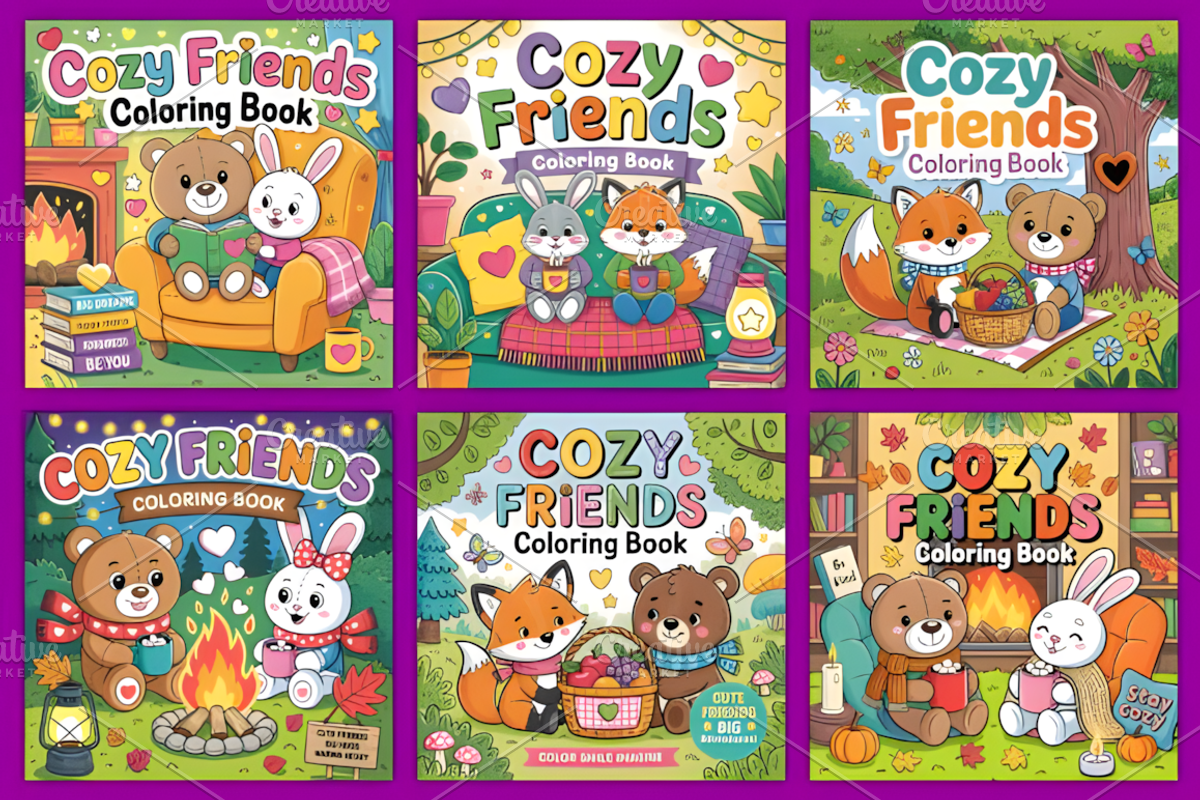 Cozy Friends Coloring Pages, a Decorative Illustration by Design Station (Photo 4 of 4)