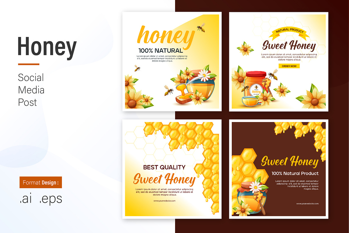 Honey Social Media Post Design, a Social Media Template by shin_std