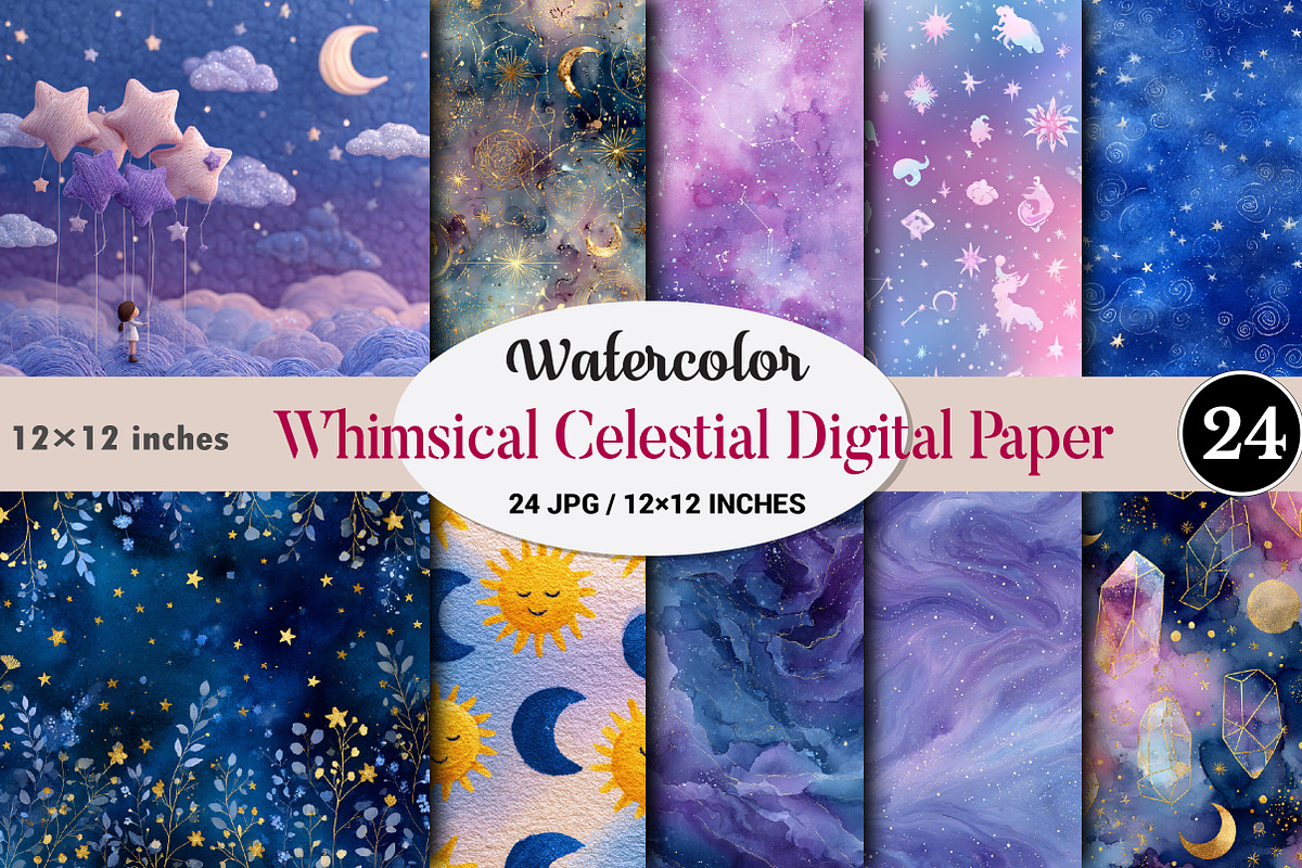 Whimsical Celestial Digital Paper, a Graphic by CitraGraphics (Photo 1 of 5)