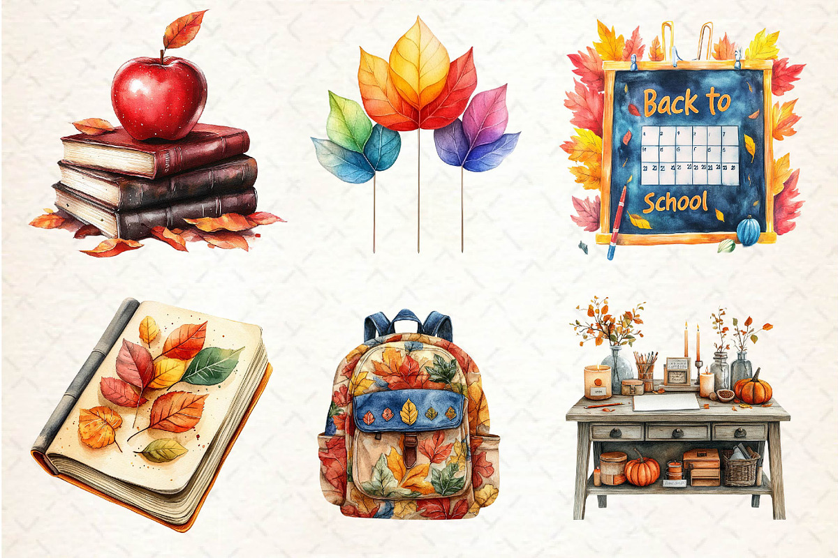 Autumn Back to School Clipart, an Illustration by Dream Creation (Photo 2 of 6)