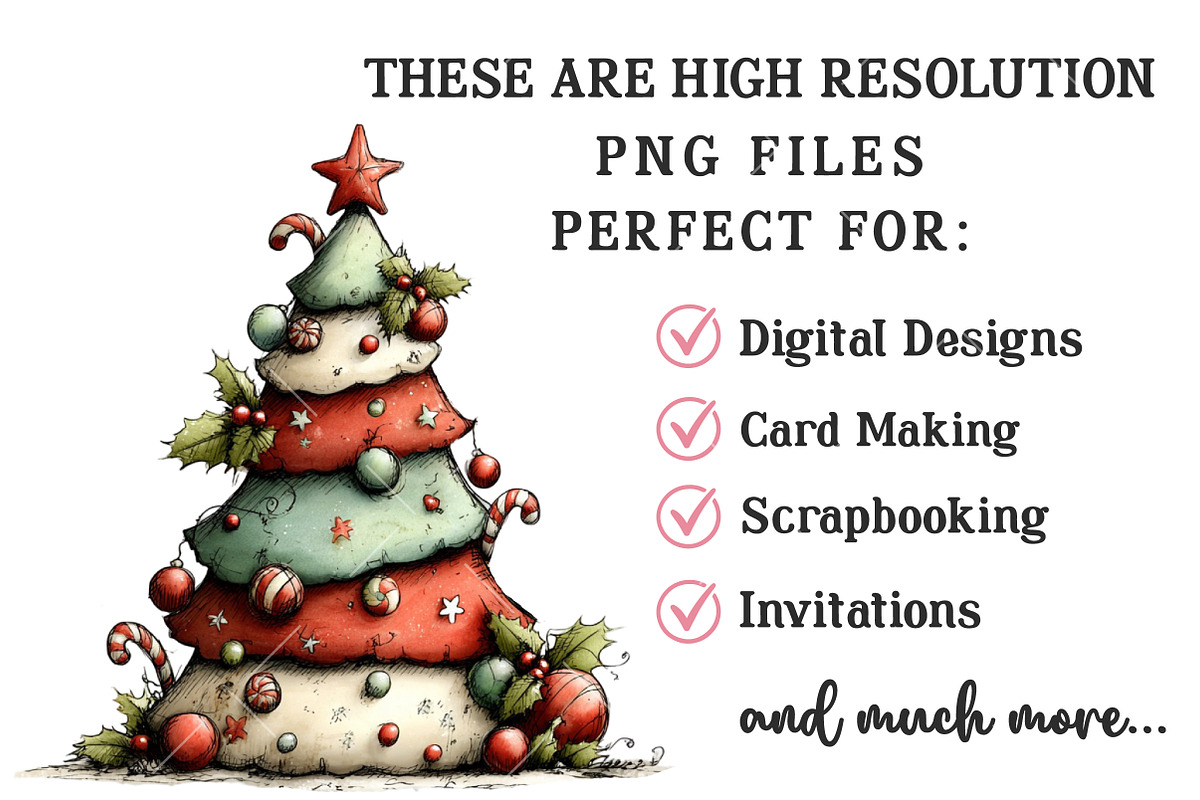 Whimsical Christmas Tree Clipart, an Illustration by OK Design (Photo 5 of 6)