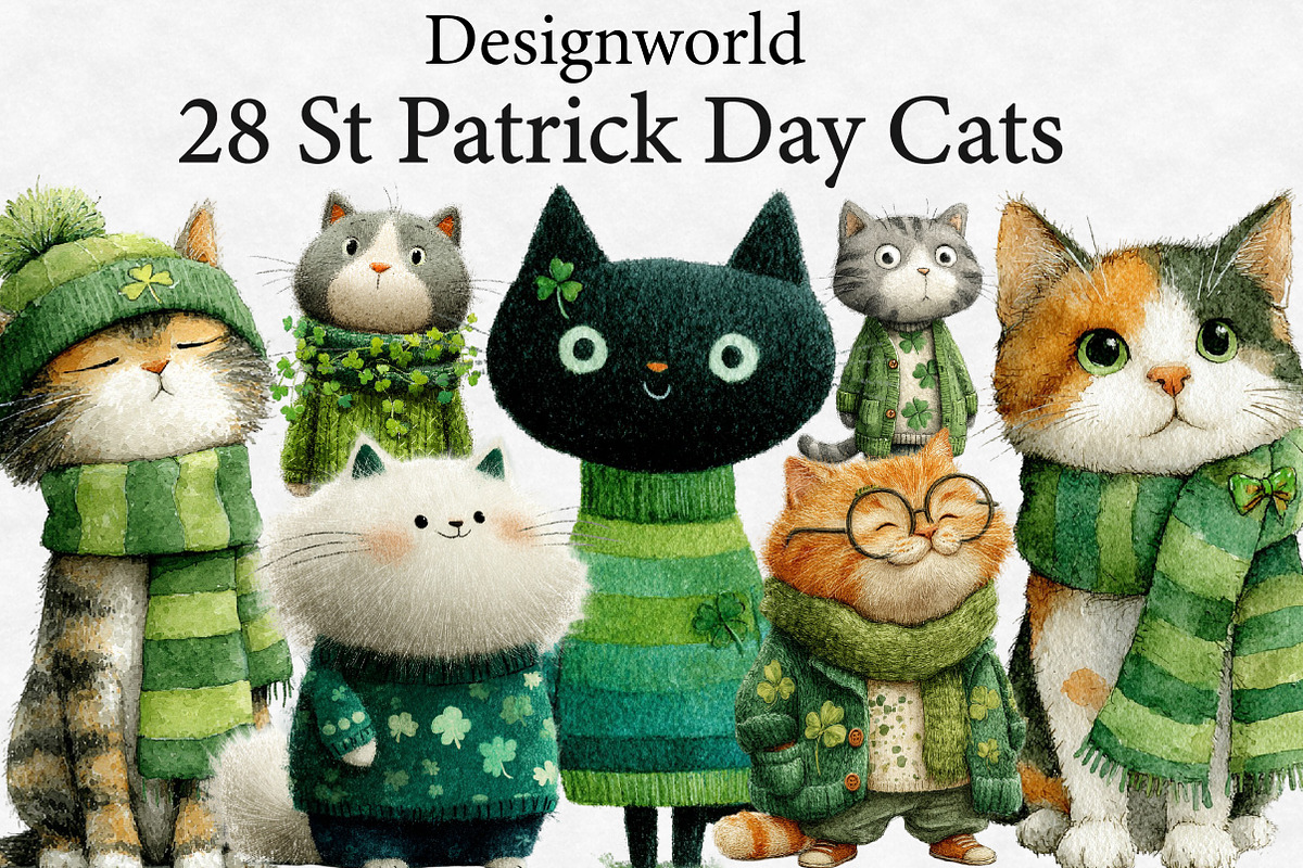 St Patrick Day Cats Clipart, an Illustration by Designworld (Photo 1 of 6)