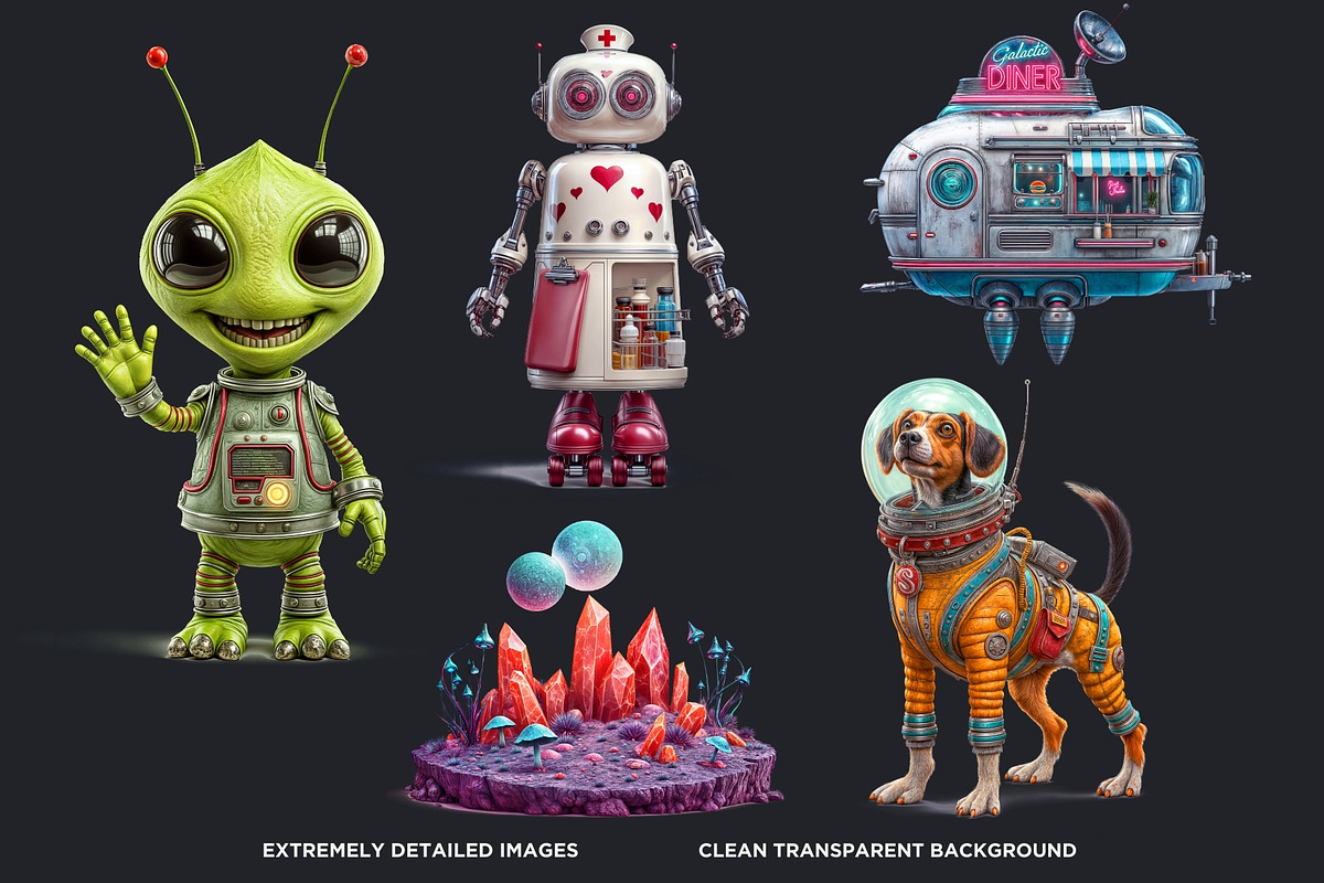 Retro Space Adventure PNG cliparts, a Decorative Illustration by ThatsDesignArt (Photo 3 of 10)
