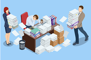 Isometric office scene with stressed, a Finance Illustration by Golden Sikorka