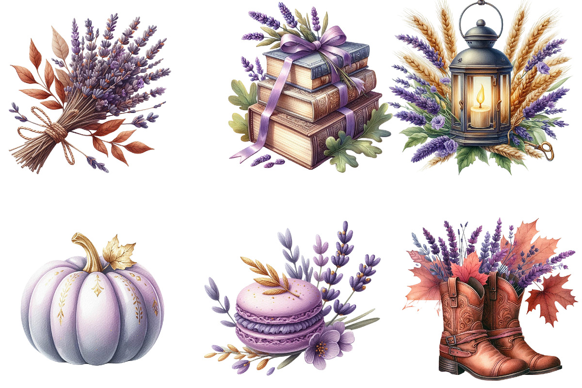 Watercolor Lavender Fall Clipart, an Illustration by DreamArtGraphic (Photo 4 of 5)
