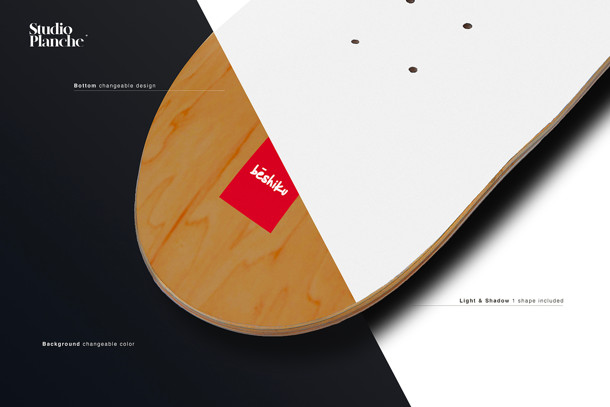 Skateboard Mockup — Beshiku, a Product Mockup by Studio Planche (Photo 3 of 5)