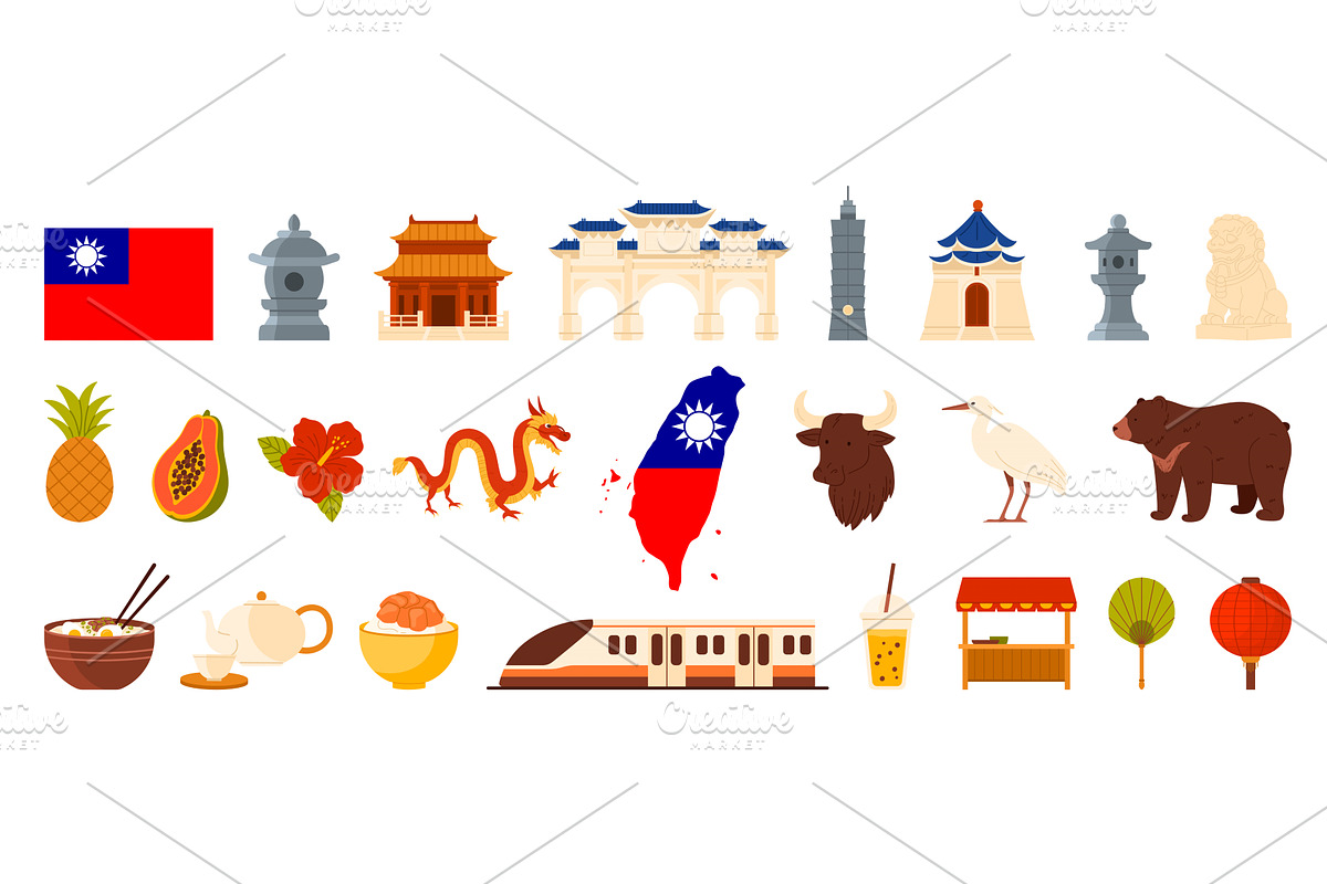 Taiwan travel landmarks set, tourist, a Food Illustration by Flashvector