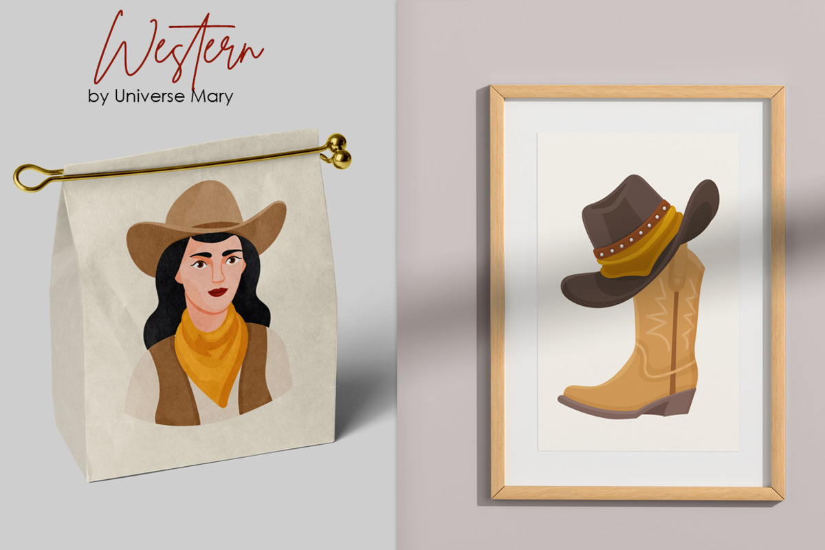 Western Cowboy Vector Clipart Set, a Person Illustration by Universe Mary (Photo 4 of 9)