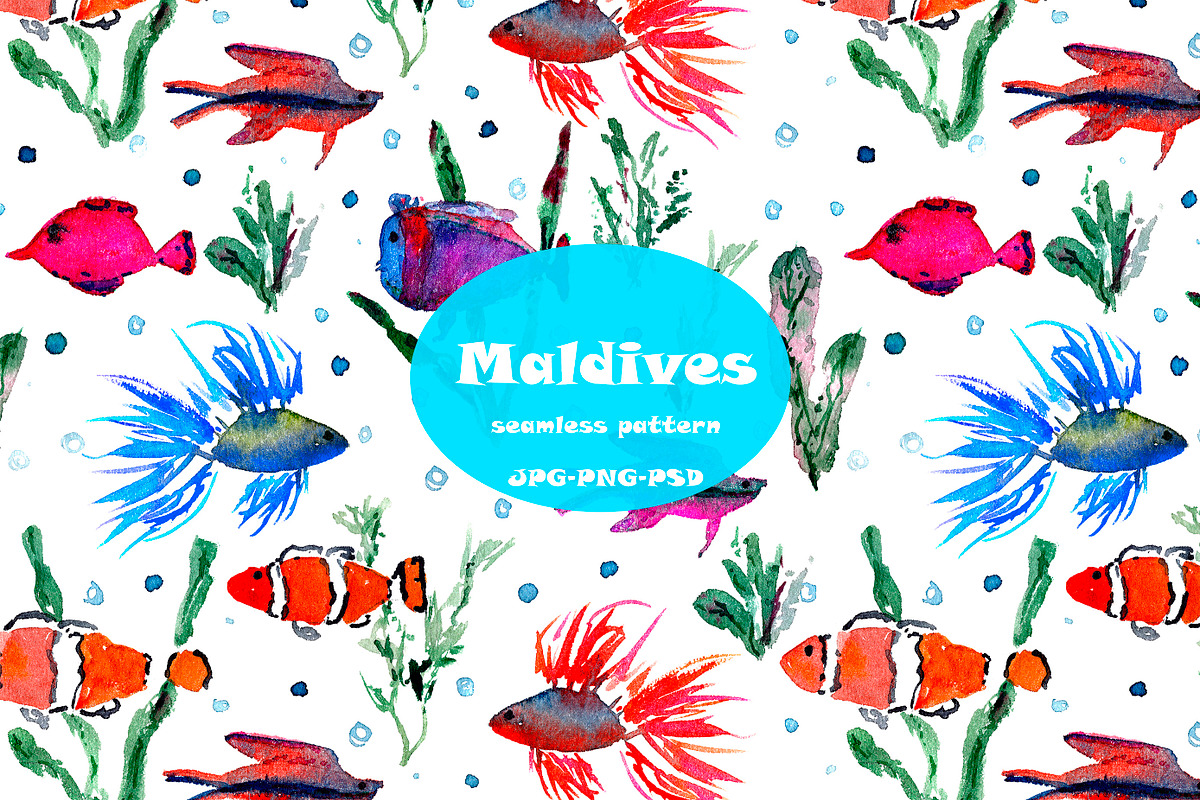 Maldives - fish pattern, a Pattern Graphic by Katerina Tova (Photo 1 of 7)