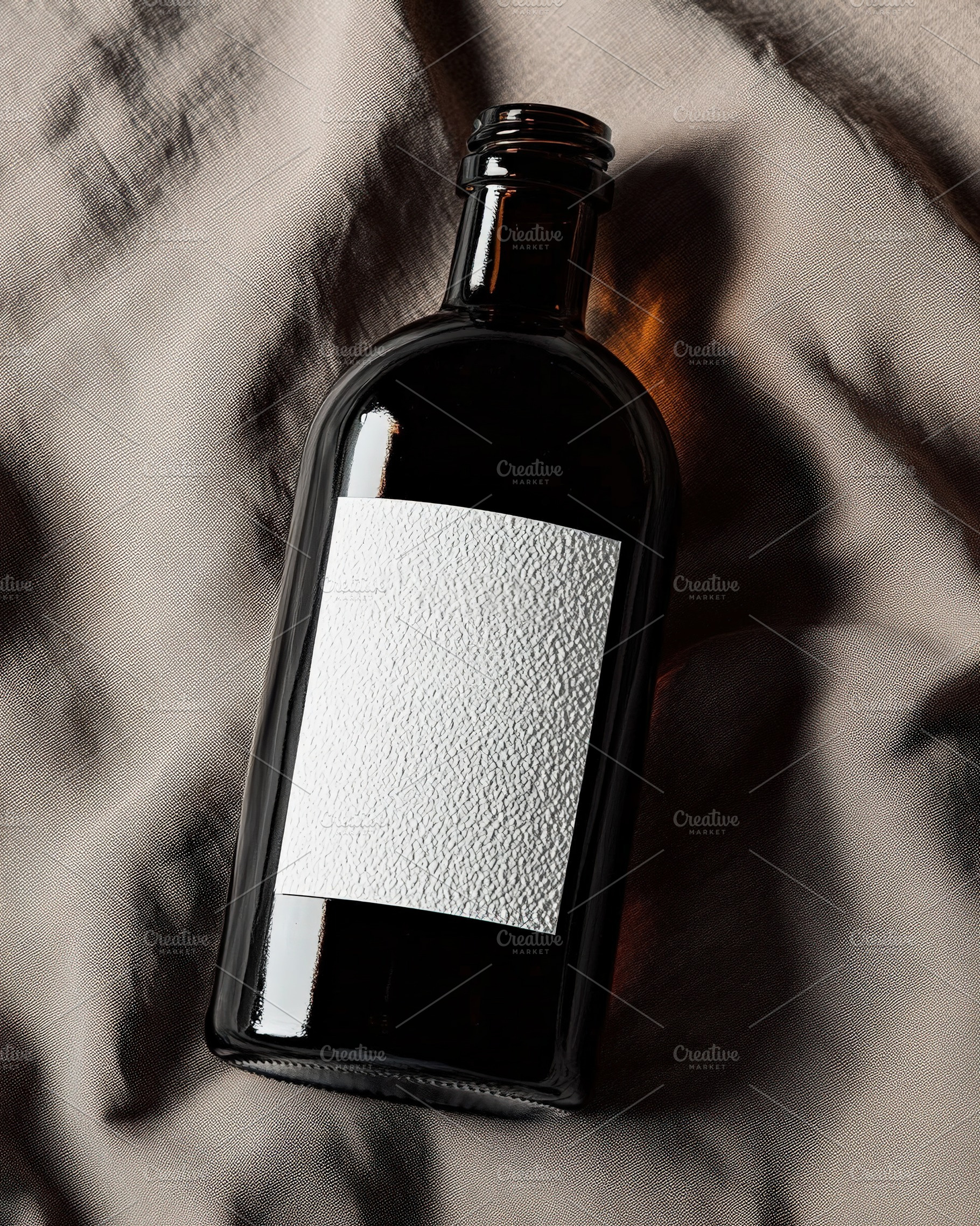 Dark Glass Bottle White Label Mockup, a Background Photo by Virgo Studio