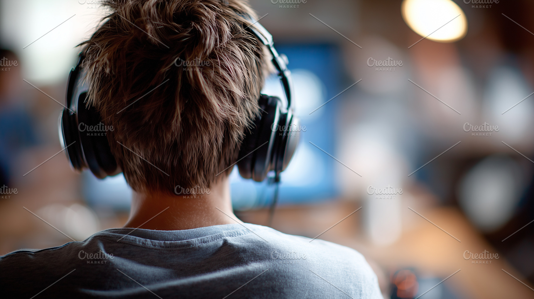 Young gamer wearing headphones focus, a Technology Photo by MistyDay