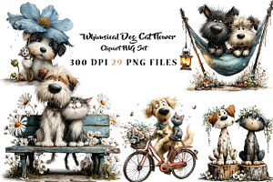 Whimsical Dog Cat Flower Clipart, a Seasonal Illustration by CreationArt