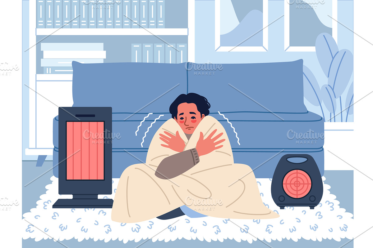 People freezing in room. Sad guy, an Object Illustration by YummyBuum