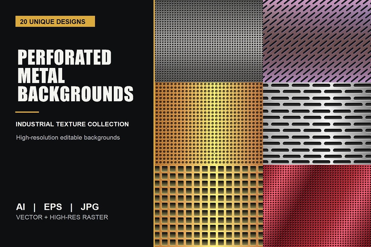 20 Perforated Metal Backgrounds, a Background Graphic by Bielousova Art (Photo 1 of 4)