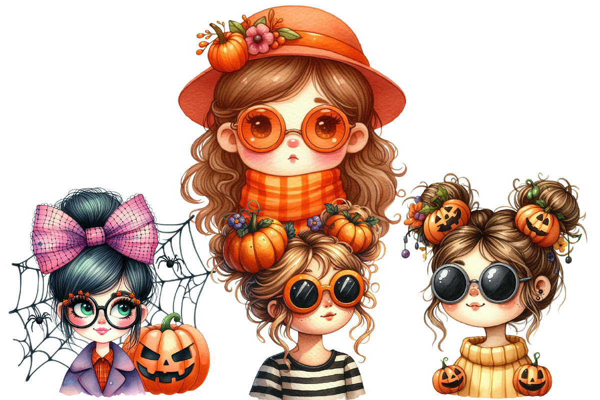 Halloween Messy Bun Png Bundle, an Illustration by Designworld (Photo 4 of 5)