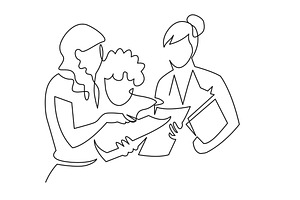 Group of people working one line