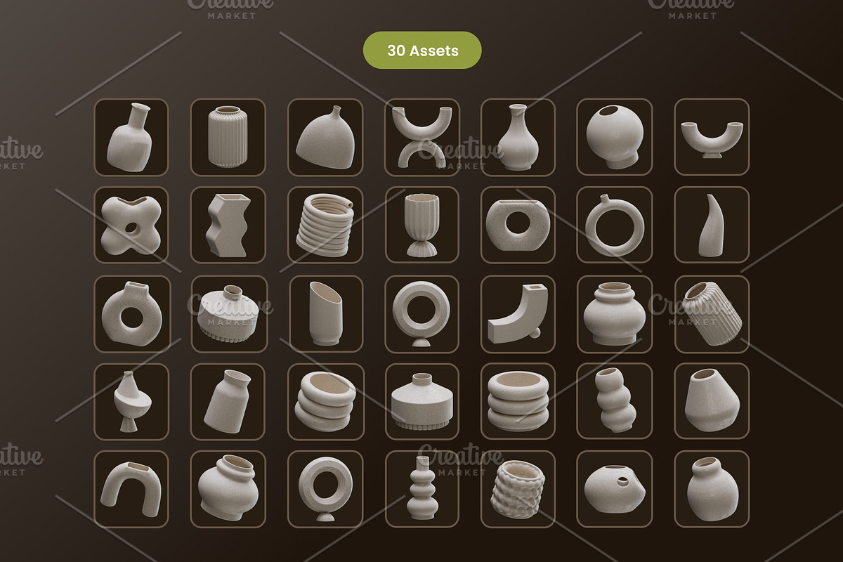 Ceramic Vases 3D Icons, an Object 3D Model by Azam Creative (Photo 5 of 5)