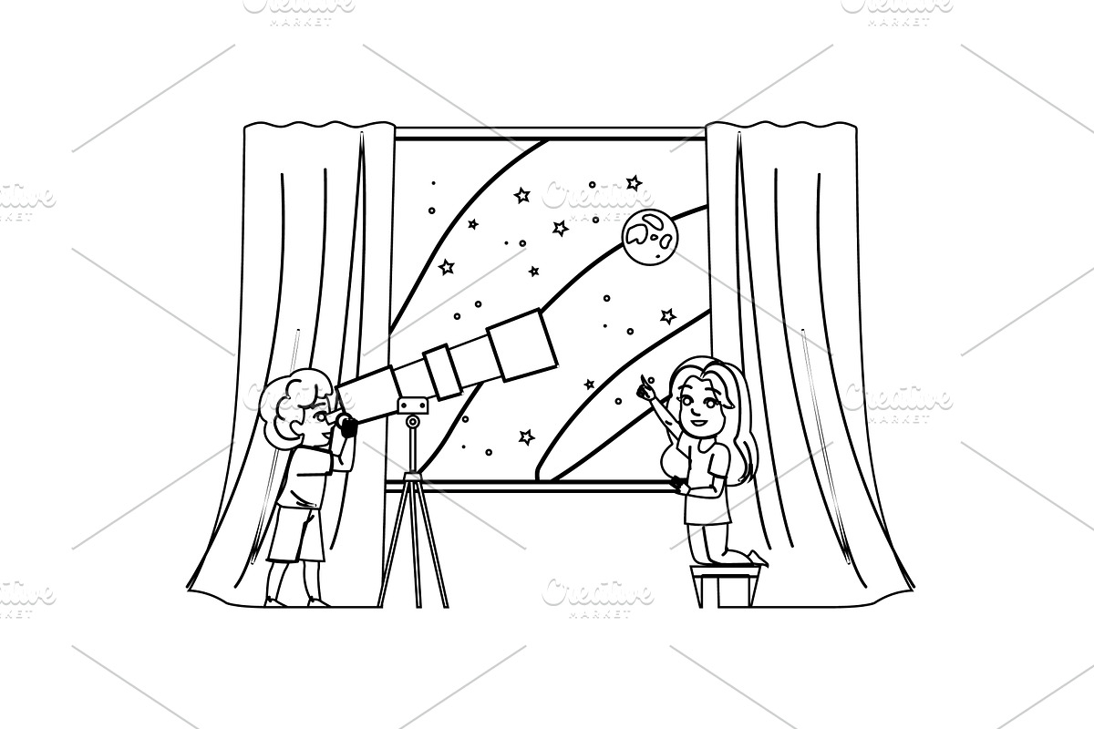planets stargazing kid vector, a Person Illustration by pikepicture