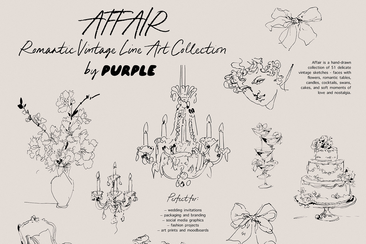 Affair: Romantic Vintage Line Art, a Decorative Illustration by Purple (Photo 3 of 13)