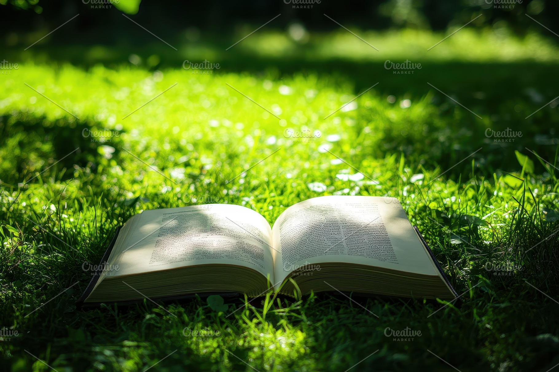 Open book resting on sunlit grassy g, a Photo by Iftikhar Alam