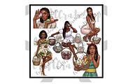 Black Woman Easter Clipart Bundle, an Illustration by CraftCrateShop (Thumbnail 7 of 8)