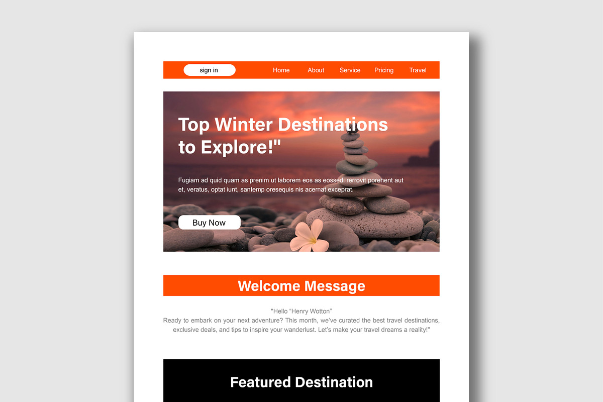 Travel Email Newsletter Layout, an UI Kit Template by MightyDesign (Photo 2 of 8)