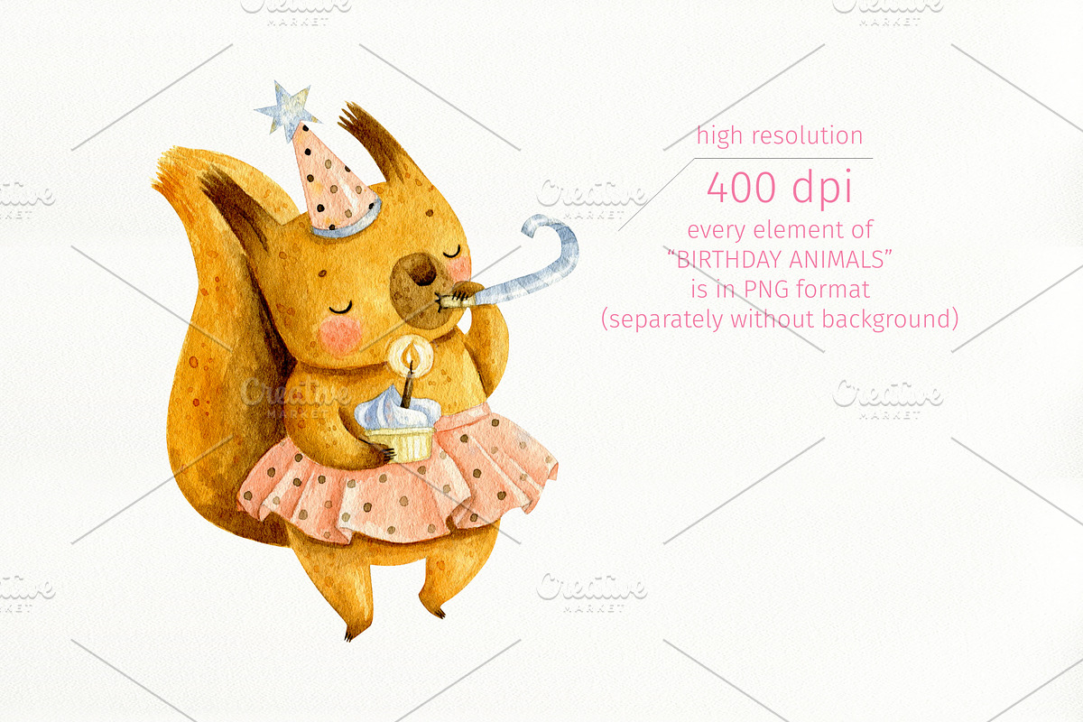 Birthday party. Cute forest animals., an Animal Illustration by babenkoirusa (Photo 3 of 22)
