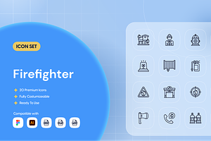 Firefighter Icon Set, an Outline Icon by Nathaya Studio