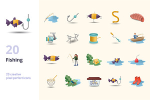 Fishing 3D Icons Set Bundle