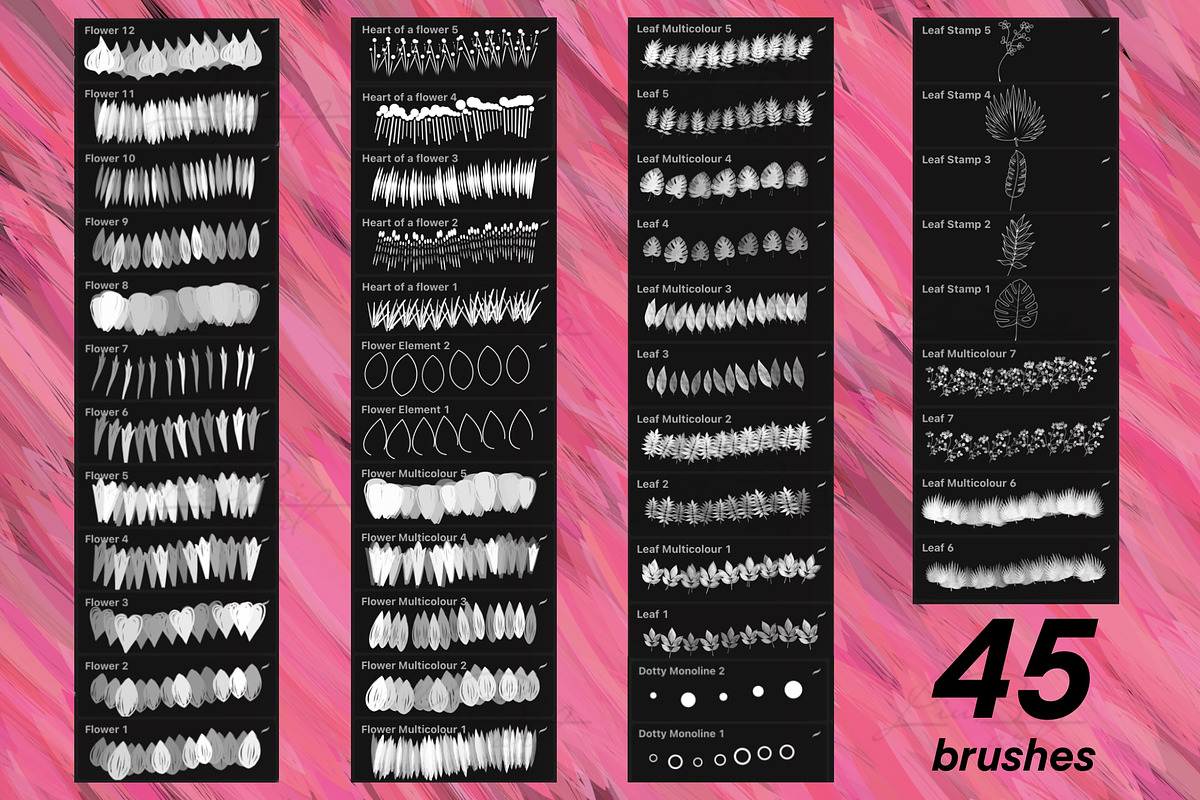45 Flower Brushes Set for Procreate, a Brush Add-On by LiuBi Art