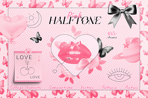 Pink Halftone Collage Elements