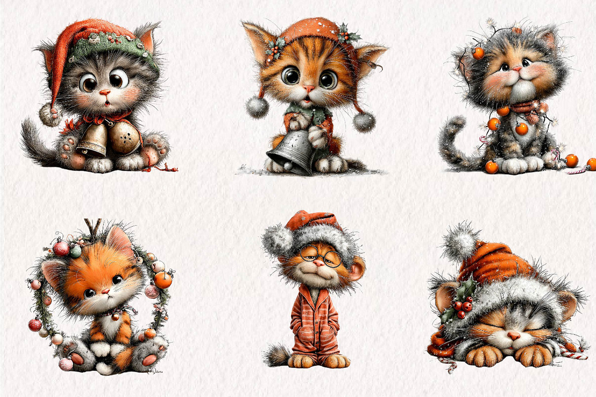 Funny Cartoon Cat Christmas Clipart, a Seasonal Illustration by CreationArt (Photo 4 of 7)