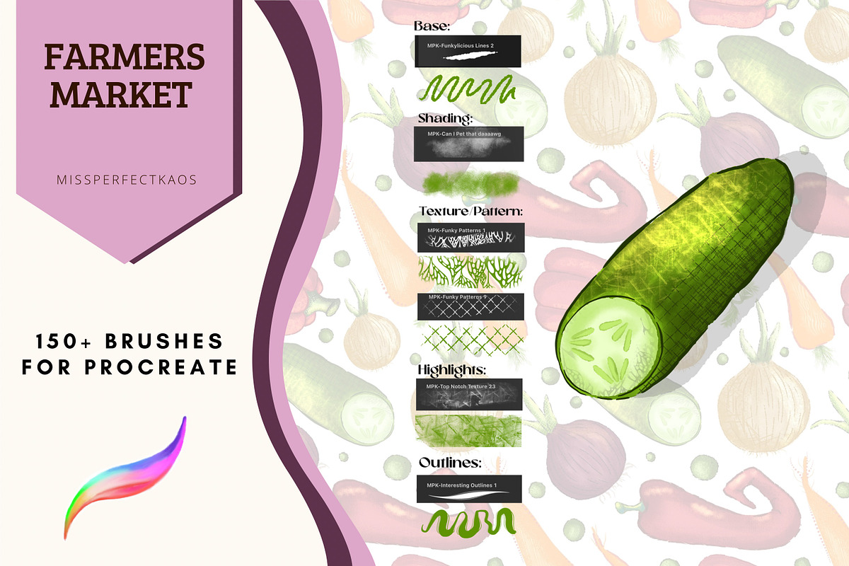 Farmers Market-150 Procreate Brushes, a Brush Add-On by MissPerfectKaos (Photo 8 of 11)