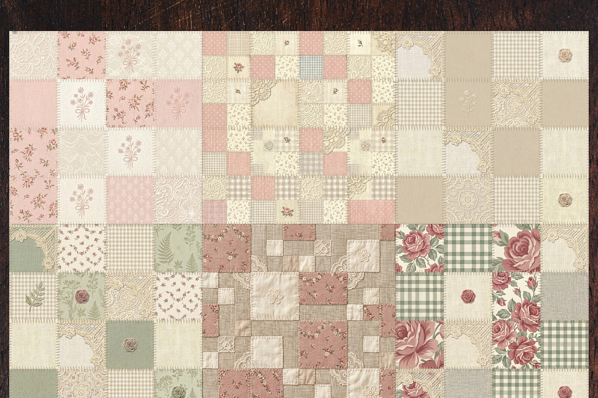 Vintage Cottage Quilt Digital Paper, a Pattern Graphic by LA Design (Photo 4 of 10)