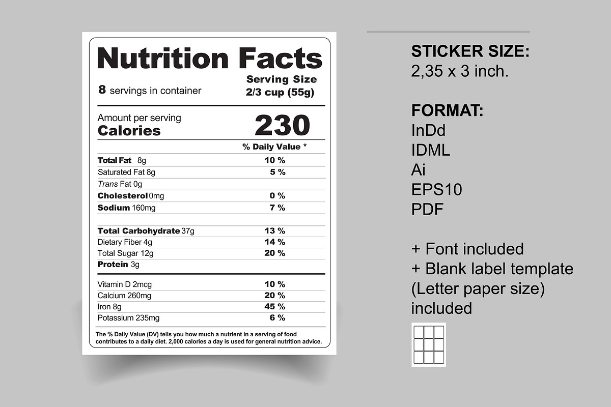 Nutrition Facts label Template, a Print Template by Lin´s