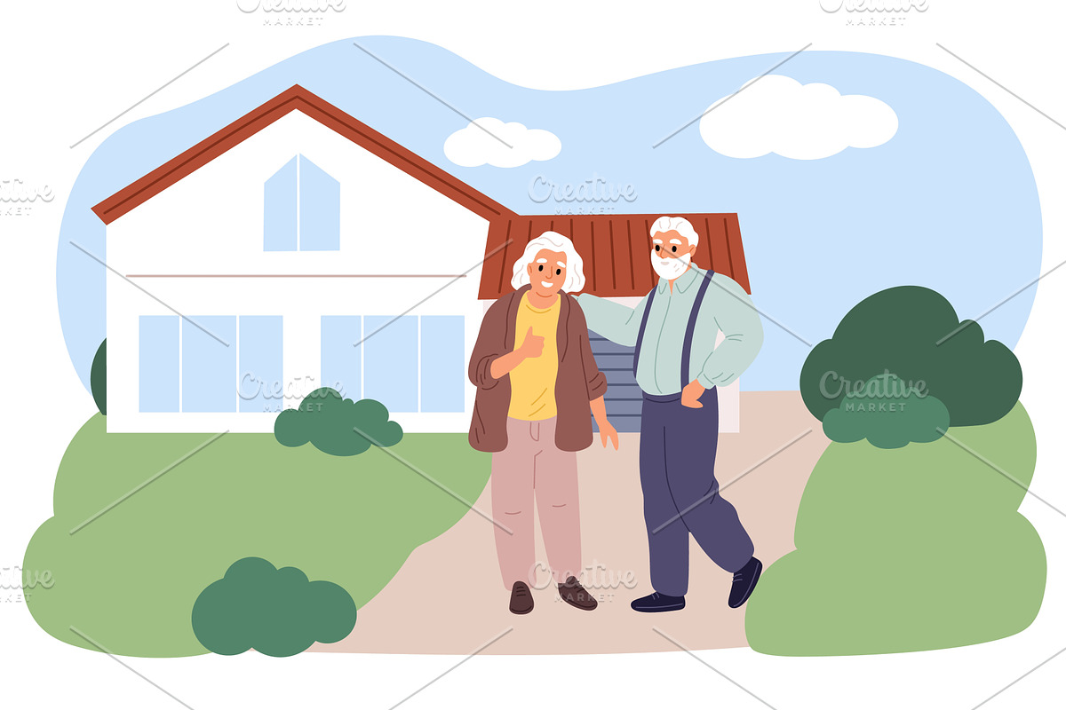 Joyful elderly couple outside their, an Object Illustration by Vectorbuum
