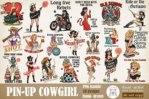Retro Pin-Up Cowgirl Clipart Bundle, a Graphic by GlitterCraft
