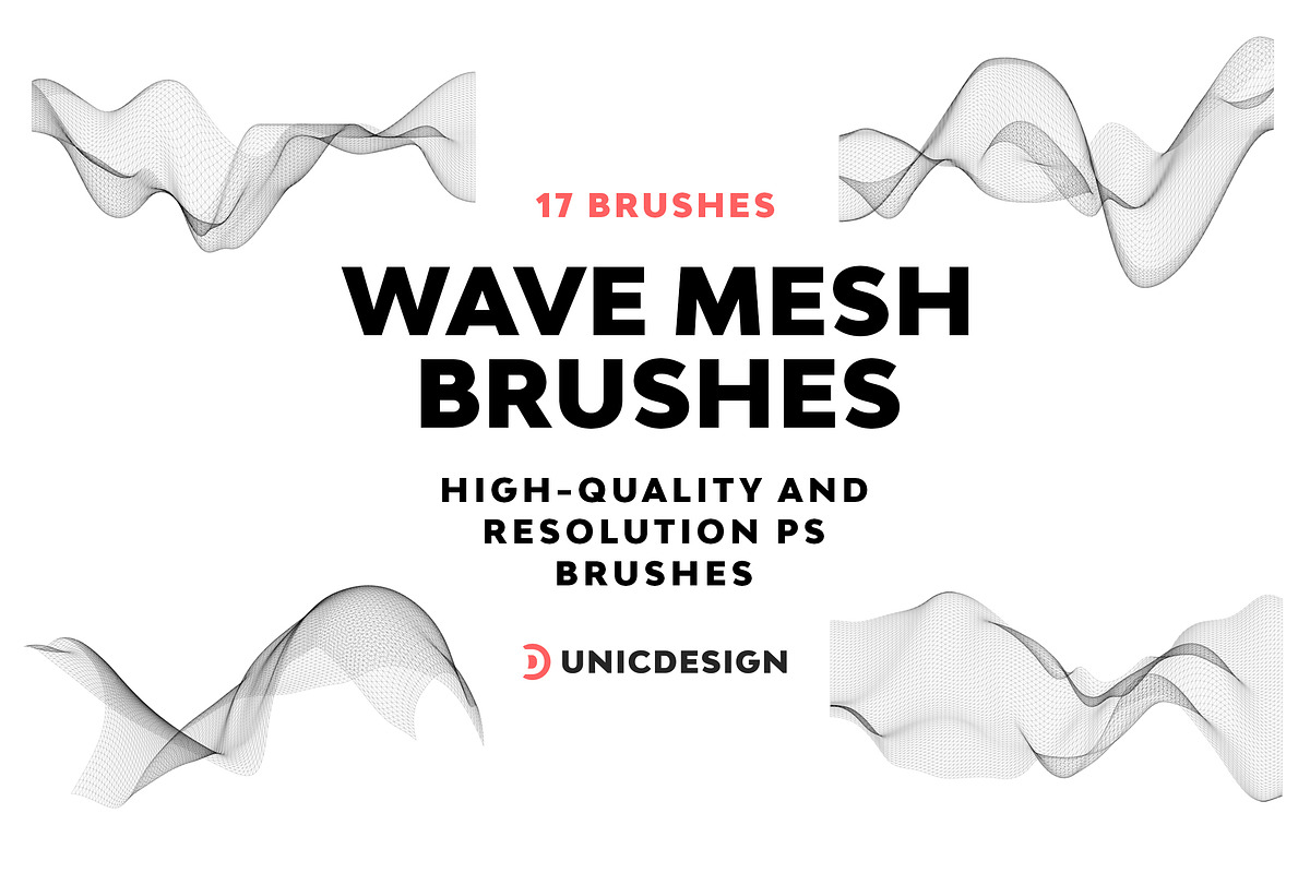 17 Wave Mesh Photoshop Brushes, a Brush Add-On by UnicDesign (Photo 1 of 2)