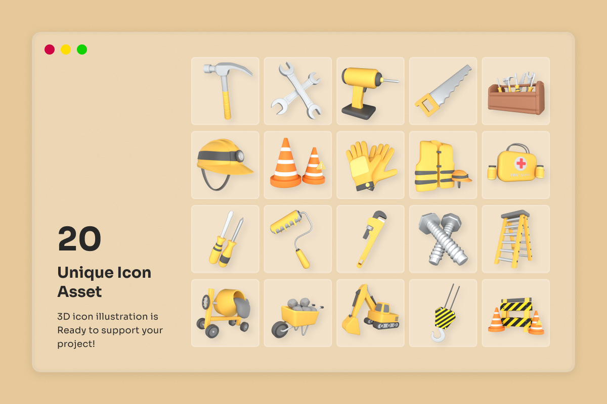 Building Equipment 3D Icon Pack, a Work Illustration by twinstd (Photo 6 of 6)