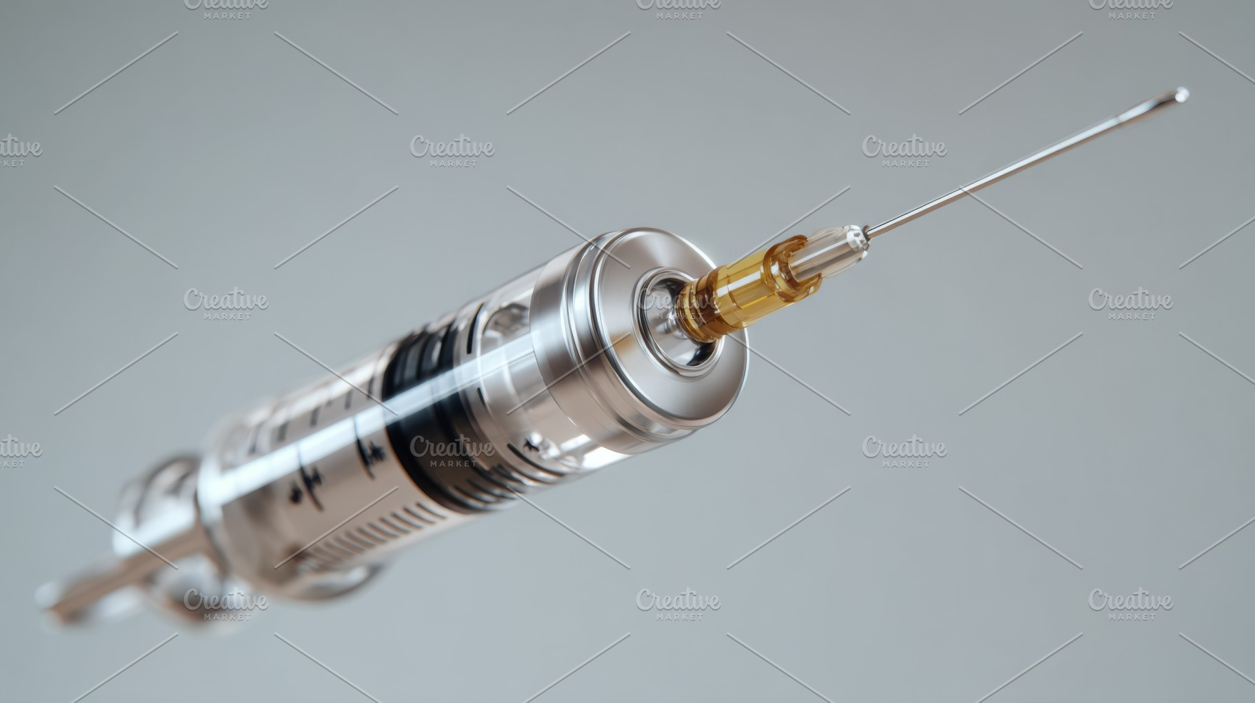 A close-up view of a clear syringe filled with a golden liquid, showcasing the, a Business Photo by ImageMir