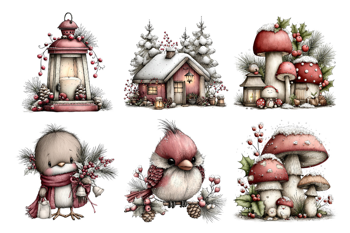 Rustic Woodland Christmas Clipart, a Seasonal Illustration by Creative Art (Photo 7 of 7)