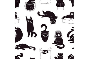 Black cats seamless pattern. Funny, an Animal Illustration by LadadikArt