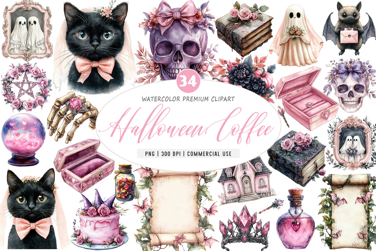 Pink Coquette Halloween Coffee Png, an Illustration by SinaCreation (Photo 1 of 5)
