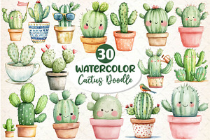 Cactus Doodle Sublimation Clipart, an Illustration by Dream Creation