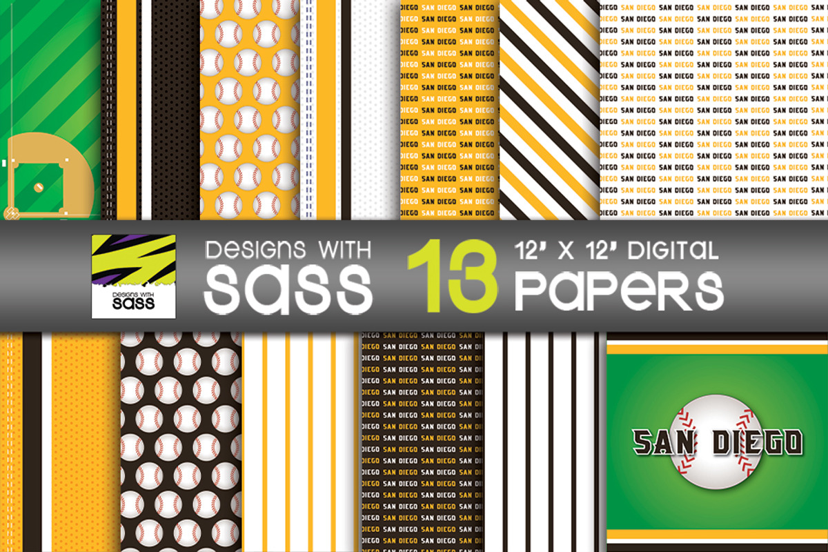 Seamless San Diego Baseball Pattern, a Pattern Graphic by Designs With Sass